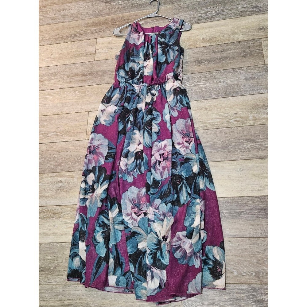 Alexa B Nites Women's Purple Floral Maxi Dress with Blue Floral Accents Size 10P